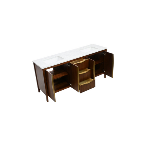 Water Creation Ferrero Double Sinks Carrara White Marble Bath Vanity in Noir Juglans with Satin Gold Hardware, image 9