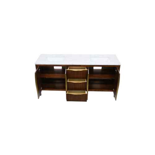 Water Creation Ferrero Double Sinks Carrara White Marble Bath Vanity in Noir Juglans with Satin Gold Hardware, image 10