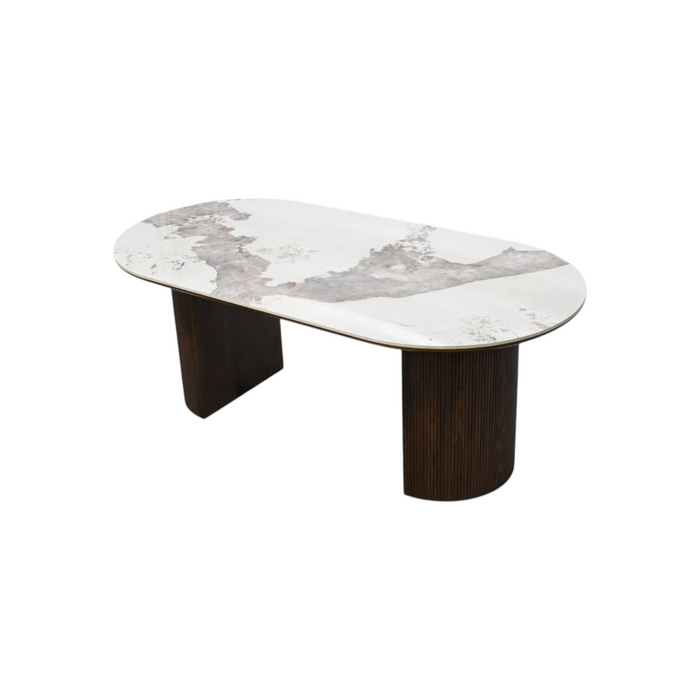 Latitude Run Iris Sintered Stone Solid Wood Pedestal Oval Dining Table Seat 6-8, image 3