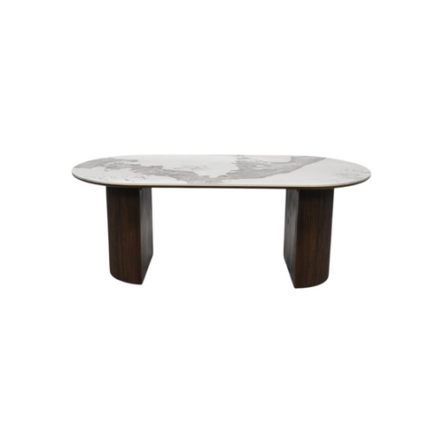 Latitude Run Iris Sintered Stone Solid Wood Pedestal Oval Dining Table Seat 6-8, image 2