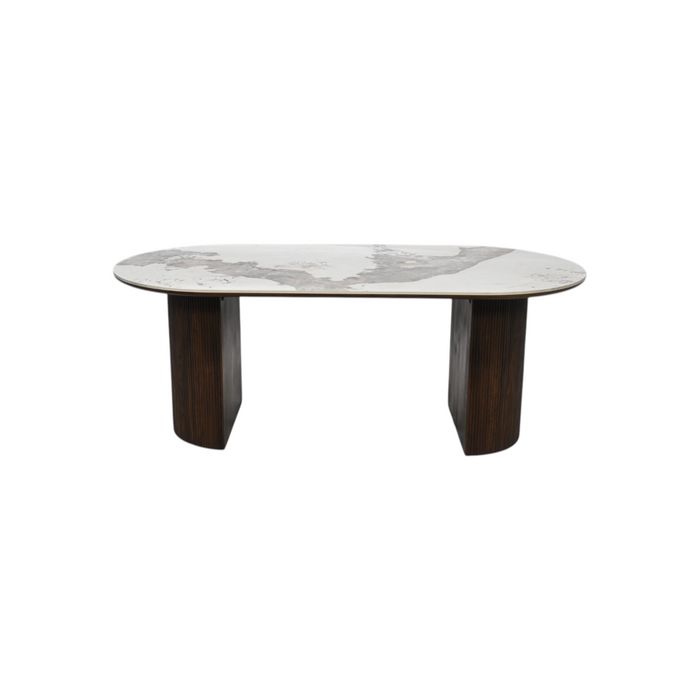 Latitude Run Iris Sintered Stone Solid Wood Pedestal Oval Dining Table Seat 6-8, image 2