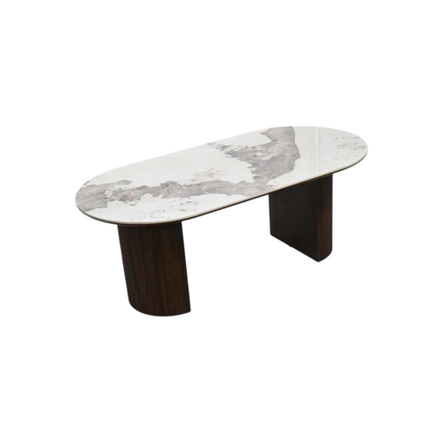 Latitude Run Iris Sintered Stone Solid Wood Pedestal Oval Dining Table Seat 6-8, image 5
