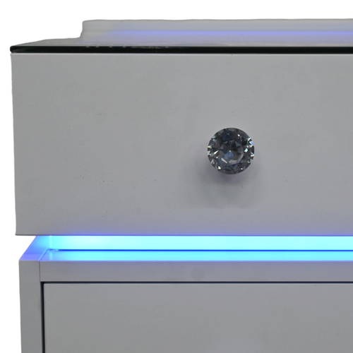 Latitude Run Large White Glass Top Vanity Desk with 13 Drawers, RGB Lights & Charging Ports, Easy 3‑Piece Assembly, image 9