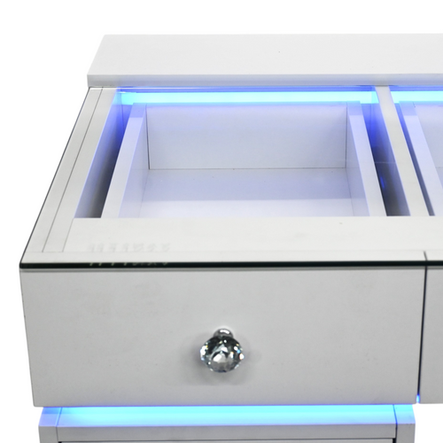 Latitude Run Large White Glass Top Vanity Desk with 13 Drawers, RGB Lights & Charging Ports, Easy 3‑Piece Assembly, image 10
