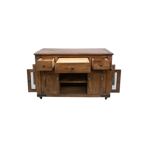 Millwood Pines Dobby 3 Drawer Kitchen Island With 2 Sliding Doors, 2 Mesh Doors On Each Side, image 8