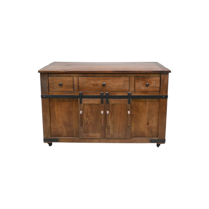 Millwood Pines Dobby 3 Drawer Kitchen Island With 2 Sliding Doors, 2 Mesh Doors On Each Side, image 2