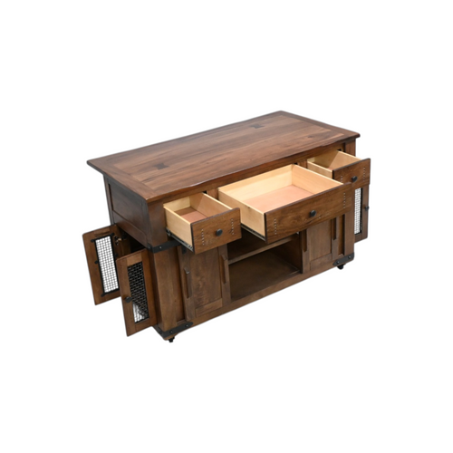 Millwood Pines Dobby 3 Drawer Kitchen Island With 2 Sliding Doors, 2 Mesh Doors On Each Side, image 7