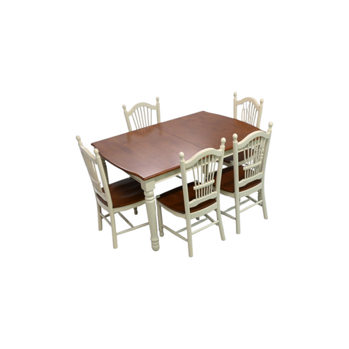 Canora Grey 6 Piece Modern Dining Table Set Includes a Rectangle Wooden Table with Butterfly Leaf and 5 Kitchen Dining Chairs, Buttermilk & Cherry, image 3