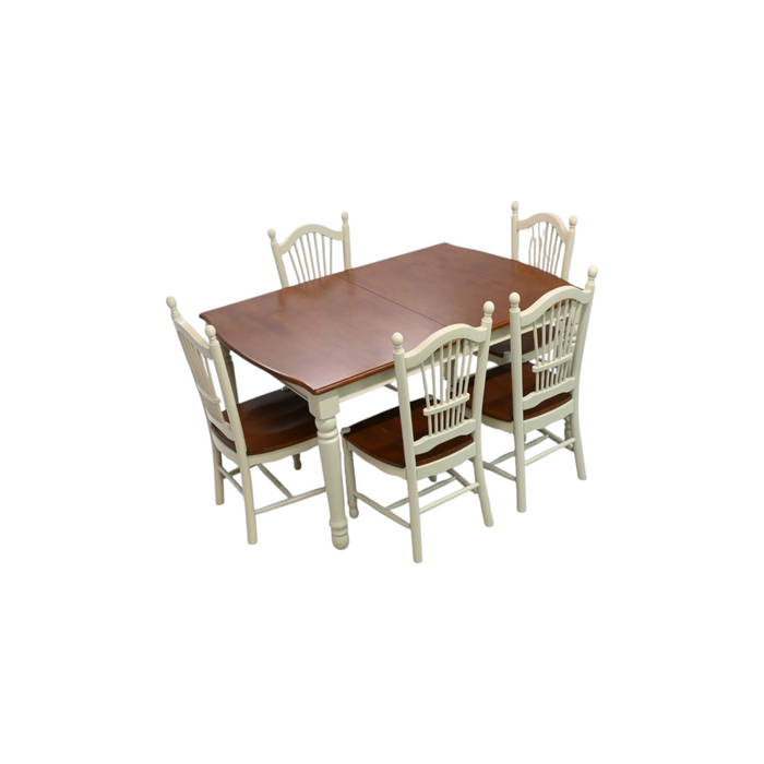 Canora Grey 6 Piece Modern Dining Table Set Includes a Rectangle Wooden Table with Butterfly Leaf and 5 Kitchen Dining Chairs, Buttermilk & Cherry, image 3