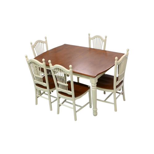 Canora Grey 6 Piece Modern Dining Table Set Includes a Rectangle Wooden Table with Butterfly Leaf and 5 Kitchen Dining Chairs, Buttermilk & Cherry, image 5