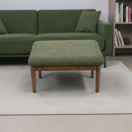 Burrow Gimlet Ottoman - Moss Green - Performance Boucle, Walnut, image 1