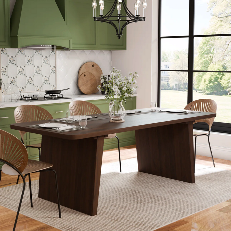 Latitude Run Wood Dining Table Kitchen Table with 2 Slanted Legs
