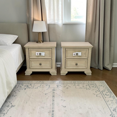 Charlton Home Samuelsson Solid Wood Nightstand Set of 2, Distressed Parchment