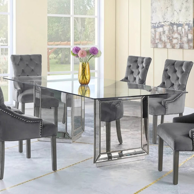 BestMasterFurniture Solene Glass Top with Mirrored Base Dining Table