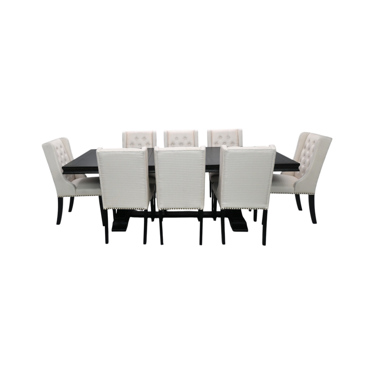 Luxe by East West Furniture 9 Piece Kitchen Table Set Includes a Rectangle Dining Table with Removable Leaf and 8 Light Tan Linen Fabric Parson Dining Chairs, Antique Walnut