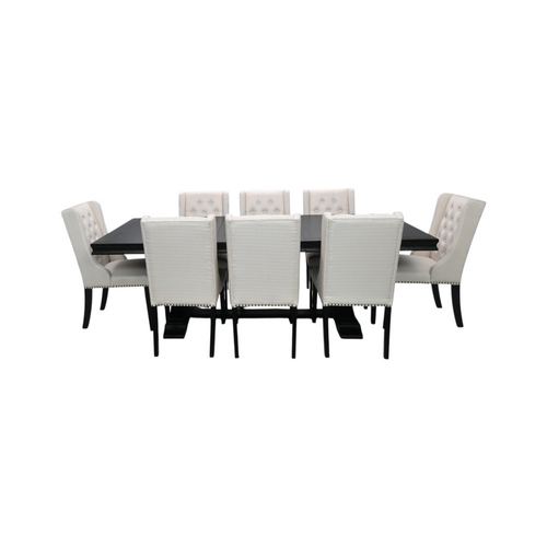 Luxe by East West Furniture 9 Piece Kitchen Table Set Includes a Rectangle Dining Table with Removable Leaf and 8 Light Tan Linen Fabric Parson Dining Chairs, Antique Walnut, image 2