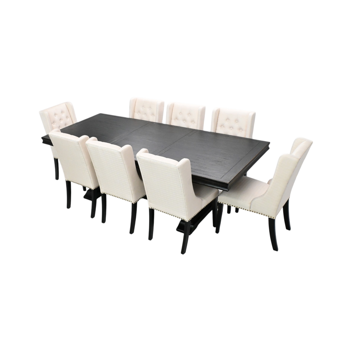 Luxe by East West Furniture 9 Piece Kitchen Table Set Includes a Rectangle Dining Table with Removable Leaf and 8 Light Tan Linen Fabric Parson Dining Chairs, Antique Walnut