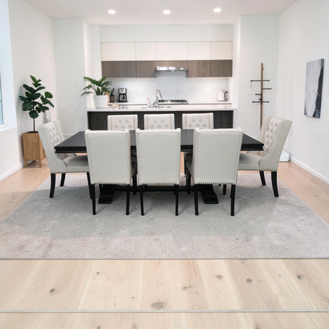 Luxe by East West Furniture 9 Piece Kitchen Table Set Includes a Rectangle Dining Table with Removable Leaf and 8 Light Tan Linen Fabric Parson Dining Chairs, Antique Walnut