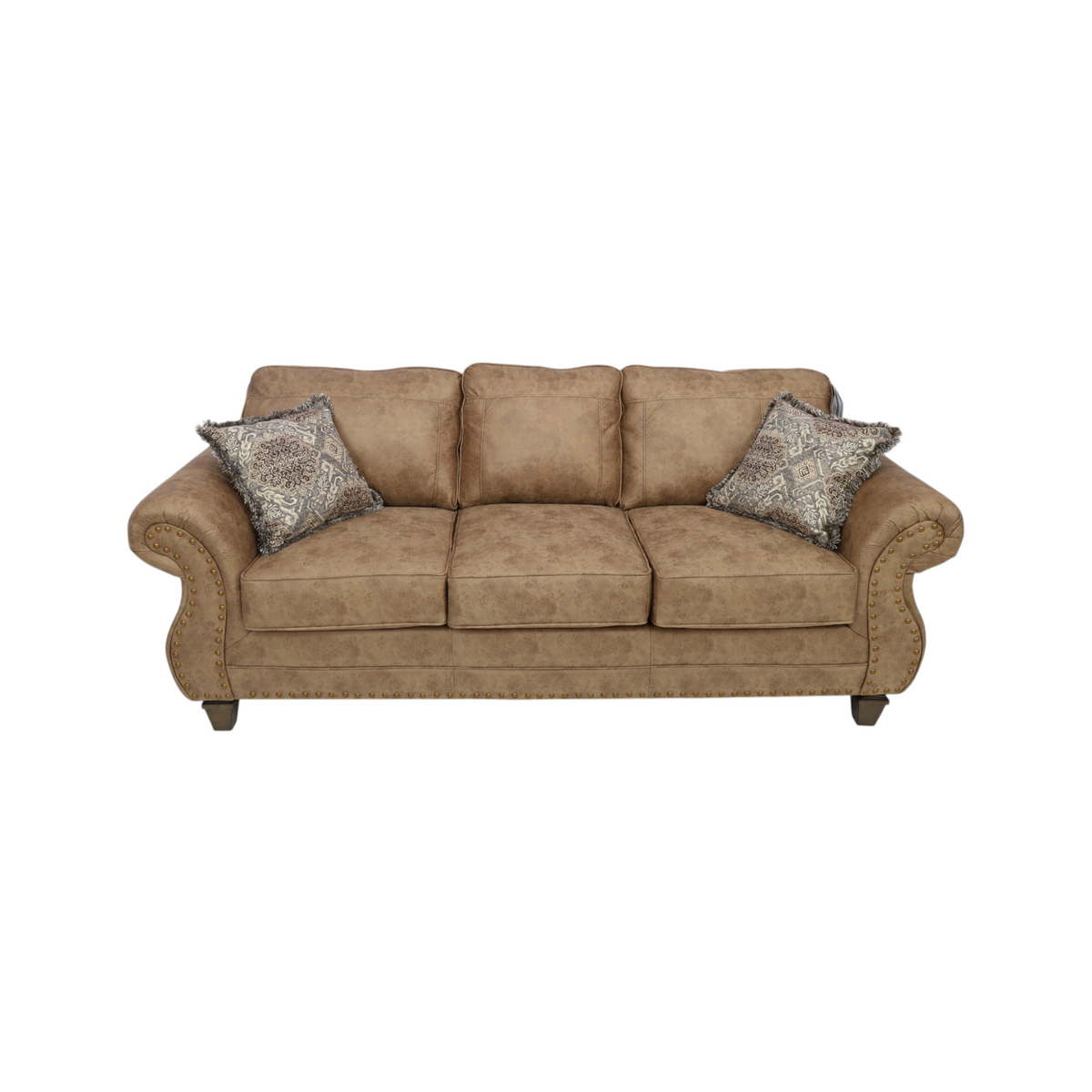Canora Grey Macalla Faux Leather Sofa with Antique Bronze Nailheads
