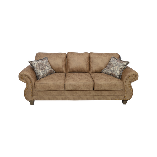 Canora Grey Macalla Faux Leather Sofa with Antique Bronze Nailheads
