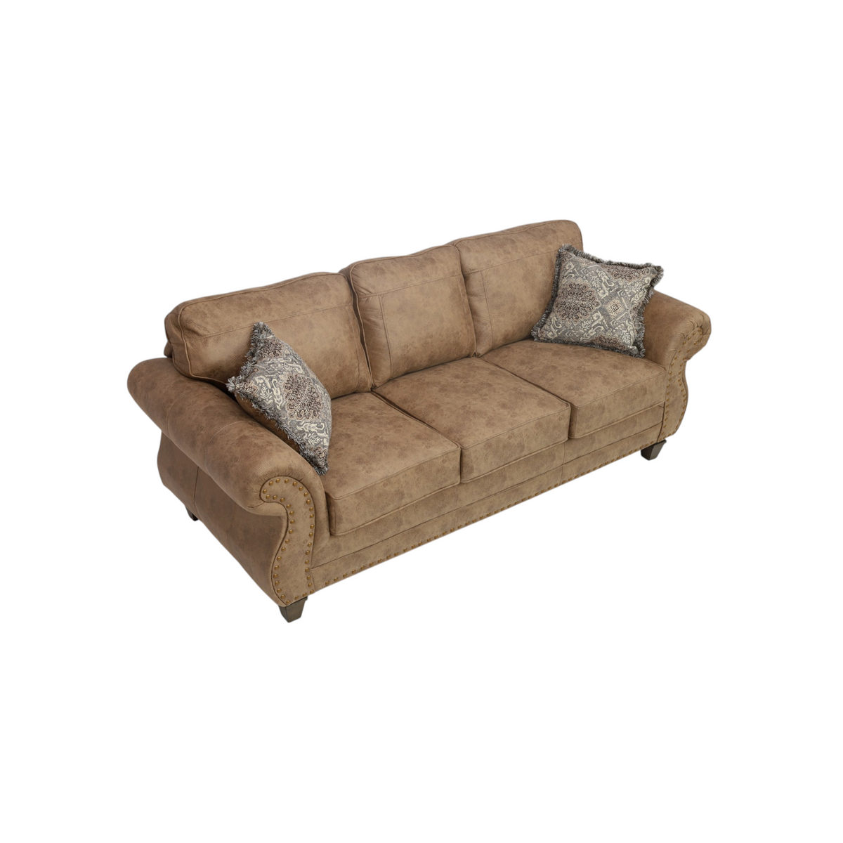 Canora Grey Macalla Faux Leather Sofa with Antique Bronze Nailheads
