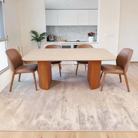 Latitude Run Noaah Modern Retangular Dining Table, Sintered Stone Tabletop, Wood Legs with Solid Wood Veneer