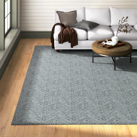 Birch Lane Wheaton Handmade Tufted Wool Denim/Beige Area Rug
