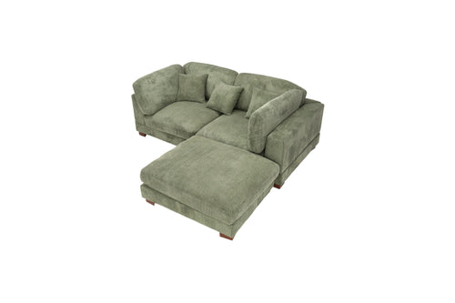 Ebern Designs 3 - Piece Upholstered Green Corduroy Modular Sectional Sofa with Pillow Back and Removable Ottoman, image 3