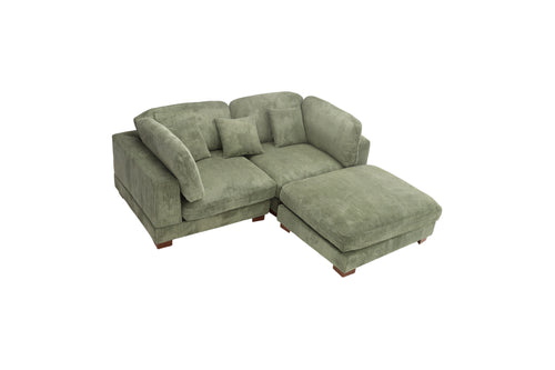Ebern Designs 3 - Piece Upholstered Green Corduroy Modular Sectional Sofa with Pillow Back and Removable Ottoman, image 5