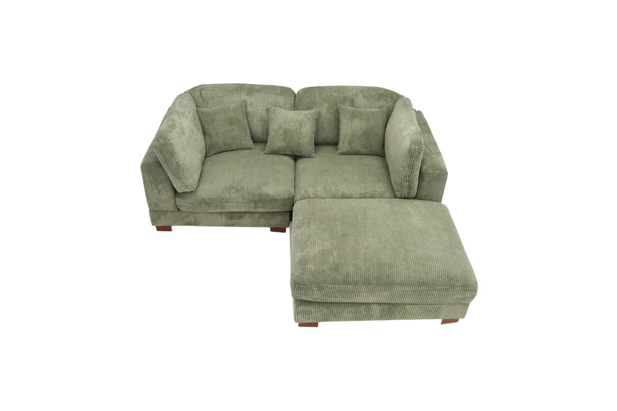 Ebern Designs 3 - Piece Upholstered Green Corduroy Modular Sectional Sofa with Pillow Back and Removable Ottoman