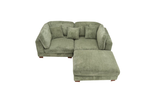 Ebern Designs 3 - Piece Upholstered Green Corduroy Modular Sectional Sofa with Pillow Back and Removable Ottoman, image 4