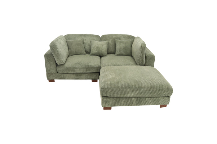 Ebern Designs 3 - Piece Upholstered Green Corduroy Modular Sectional Sofa with Pillow Back and Removable Ottoman, image 2