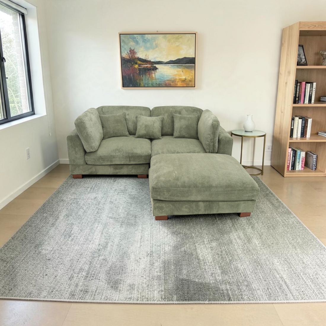 Ebern Designs 3 - Piece Upholstered Green Corduroy Modular Sectional Sofa with Pillow Back and Removable Ottoman