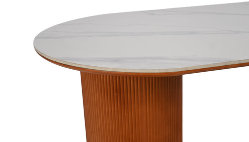 Latitude Run Maxsony Mid Century Dining Table with Glossy Stone Tabletop, Rectangular Kitchen Table with Solid Wood Double Pedestal for 6, image 6