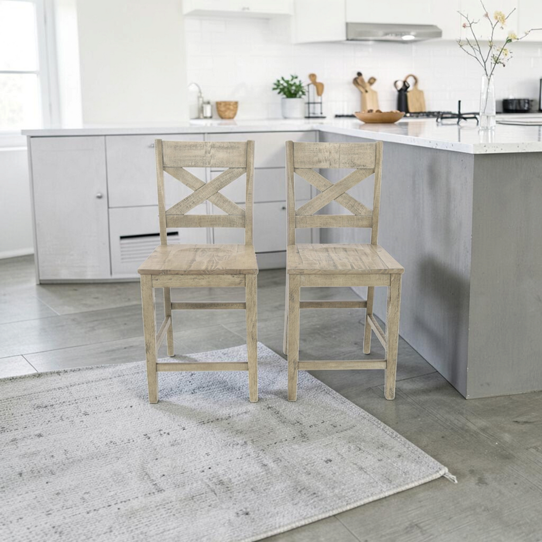 Laurel Foundry Modern Farmhouse Kenia Pine Solid Wood Counter Stool with Solid Wood Frame (Set of 2)