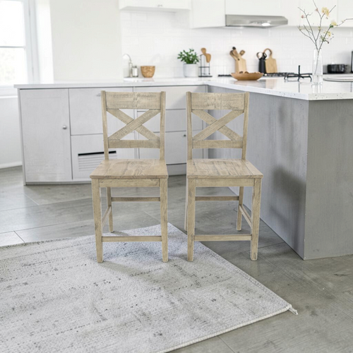 Laurel Foundry Modern Farmhouse Kenia Pine Solid Wood Counter Stool with Solid Wood Frame (Set of 2), image 1