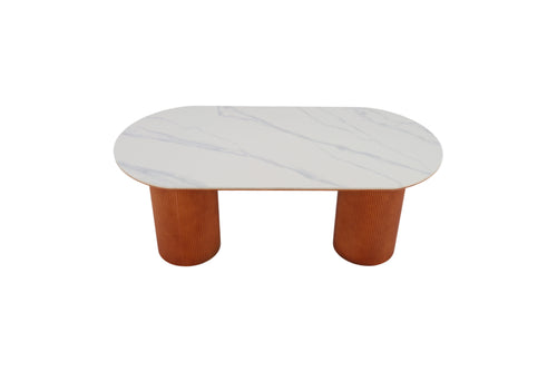 Latitude Run Maxsony Mid Century Dining Table with Glossy Stone Tabletop, Rectangular Kitchen Table with Solid Wood Double Pedestal for 6, image 5