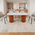Latitude Run Maxsony Mid Century Dining Table with Glossy Stone Tabletop, Rectangular Kitchen Table with Solid Wood Double Pedestal for 6
