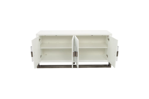 Brayden Studio White Four Door Credenza with Stainless Steel Base, image 6