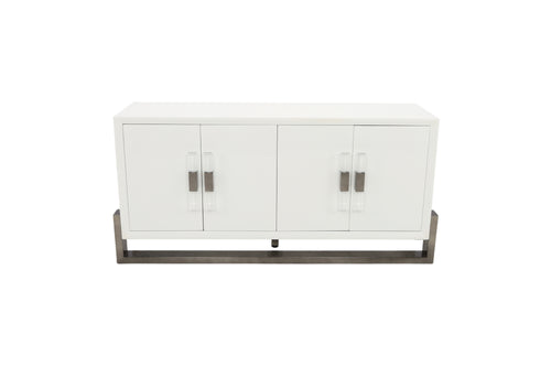 Brayden Studio White Four Door Credenza with Stainless Steel Base