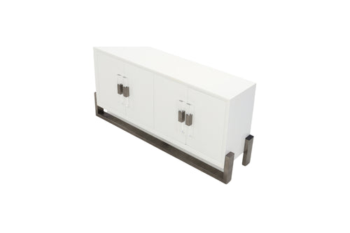 Brayden Studio White Four Door Credenza with Stainless Steel Base, image 5