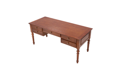 Wrought Studio Traditional Solid Rubber Wood Executive Desk, 5-Drawer Vintage Writing Desk with Turned Legs, Classic Home Office Computer Desk in Dark Walnut Finish, image 3