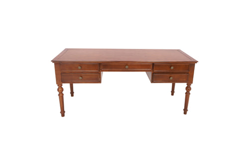 Wrought Studio Traditional Solid Rubber Wood Executive Desk, 5-Drawer Vintage Writing Desk with Turned Legs, Classic Home Office Computer Desk in Dark Walnut Finish, image 2