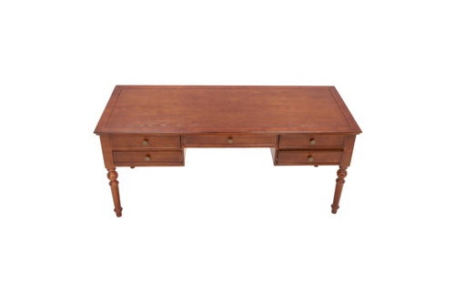 Wrought Studio Traditional Solid Rubber Wood Executive Desk, 5-Drawer Vintage Writing Desk with Turned Legs, Classic Home Office Computer Desk in Dark Walnut Finish, image 4