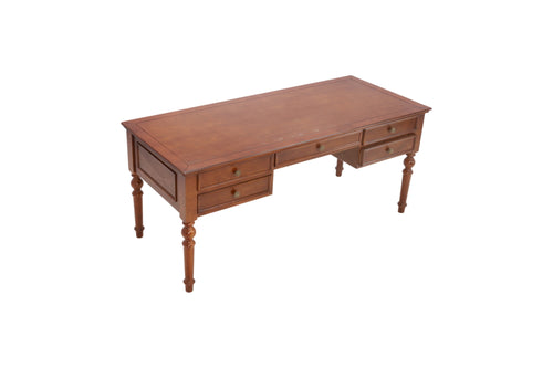 Wrought Studio Traditional Solid Rubber Wood Executive Desk, 5-Drawer Vintage Writing Desk with Turned Legs, Classic Home Office Computer Desk in Dark Walnut Finish, image 5