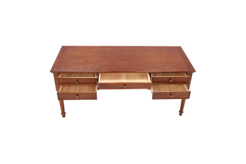 Wrought Studio Traditional Solid Rubber Wood Executive Desk, 5-Drawer Vintage Writing Desk with Turned Legs, Classic Home Office Computer Desk in Dark Walnut Finish, image 6