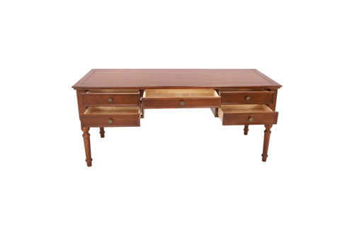 Wrought Studio Traditional Solid Rubber Wood Executive Desk, 5-Drawer Vintage Writing Desk with Turned Legs, Classic Home Office Computer Desk in Dark Walnut Finish, image 7