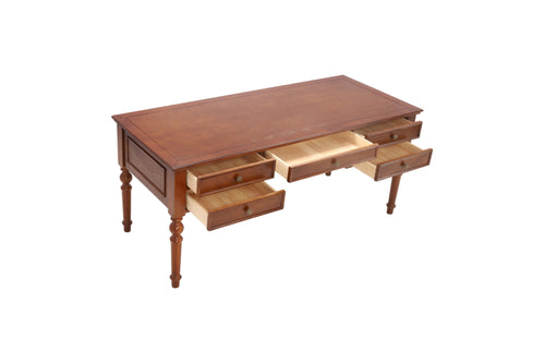 Wrought Studio Traditional Solid Rubber Wood Executive Desk, 5-Drawer Vintage Writing Desk with Turned Legs, Classic Home Office Computer Desk in Dark Walnut Finish, image 8