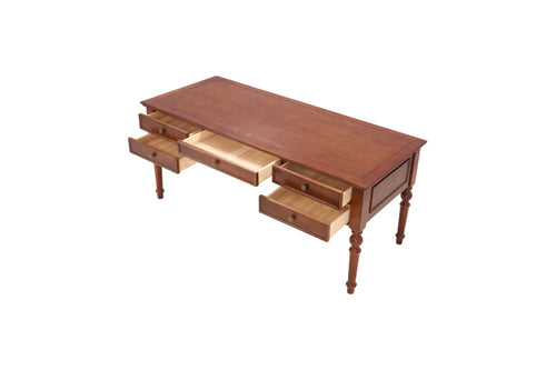 Wrought Studio Traditional Solid Rubber Wood Executive Desk, 5-Drawer Vintage Writing Desk with Turned Legs, Classic Home Office Computer Desk in Dark Walnut Finish, image 9