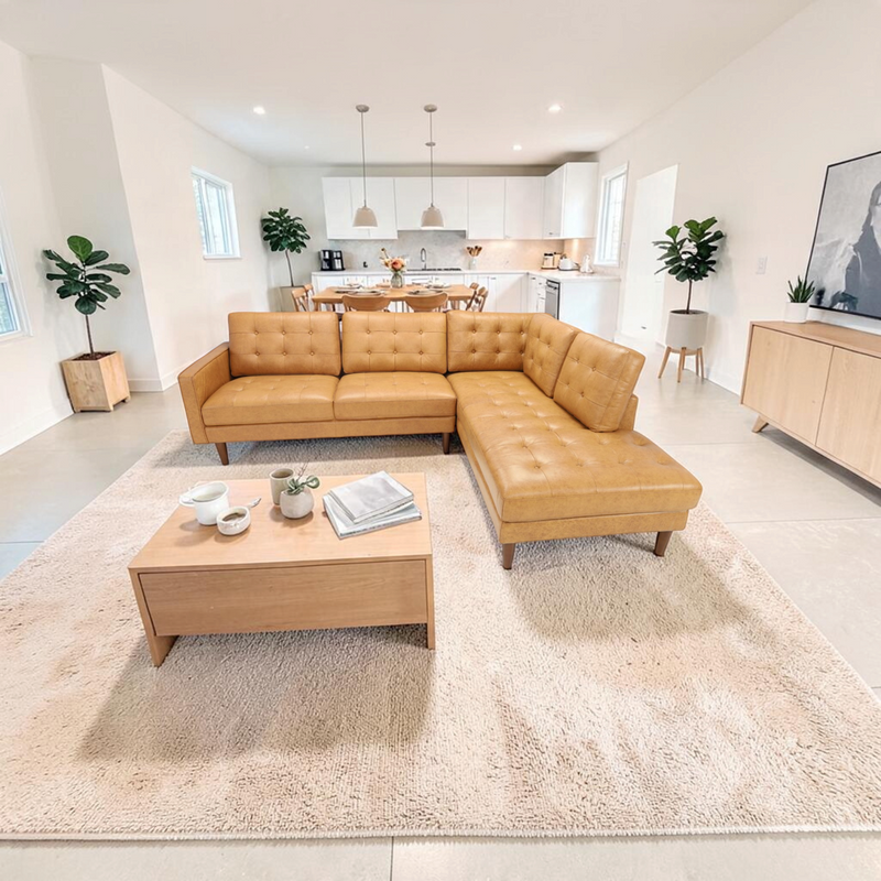 Trent Austin Design Peart L-Shaped Top-Grain Leather Sectional Sofa & Chaise with Tufted Design